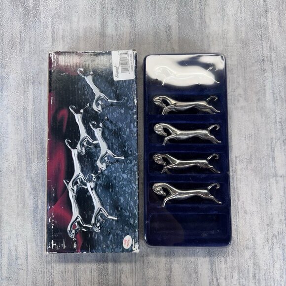 Set of 5 MCM Vintage Elegance Silver Plate Figural Horse Knife Rests in Box EUC - Picture 1 of 9